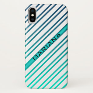 青い緑のグラデーション背景の白ストライプ色 iPhone X ケース