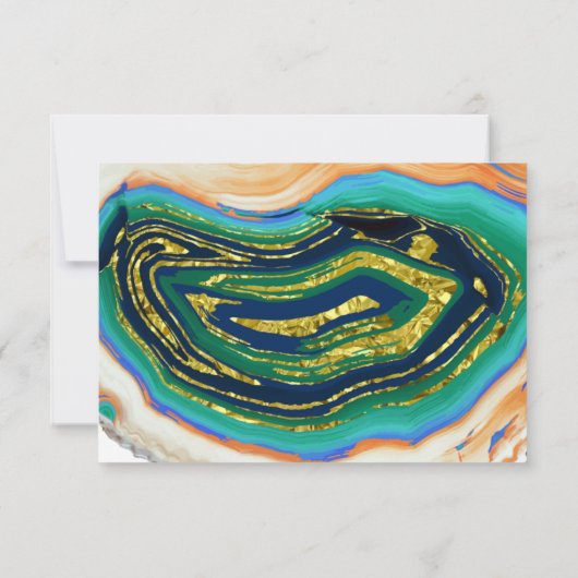 青い緑のゲート金ゴールドフォイルヘードウェディングRSVP 出欠カード (裏面)