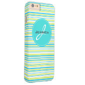 青い緑のシンプルエレガントストライプモノグラム名 Case-Mate iPhoneケース (裏面/右)