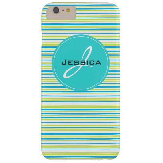 青い緑のシンプルエレガントストライプモノグラム名 Case-Mate iPhoneケース (裏面)