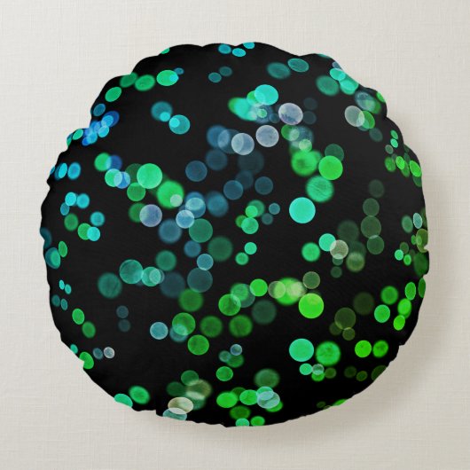 青い緑のシーグレン抽象芸術バブルパターン ラウンドクッション (正面)