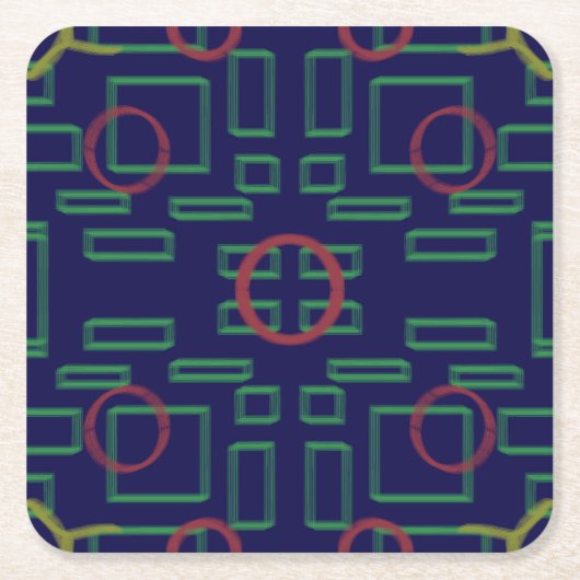 青い緑のジオメトリ上の円 スクエアペーパーコースター (正面)
