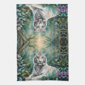 青い緑のジャングルに白い虎 キッチンタオル (縦)