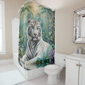 青い緑のジャングルに白い虎 シャワーカーテン (インサイチュ)