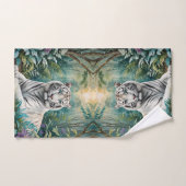 青い緑のジャングルに白い虎 バスタオルセット (ハンドタオル)