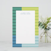 青い緑のストライプおもしろいカラフルフレパーソナライズされたーム 便箋 (スタンド正面)