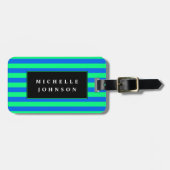 青い緑のストライプの荷物タグ ラゲッジタグ (正面横)