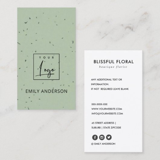 青い緑のセラミッミニマルクテクスチャを追加する 名刺 (正面/裏面)