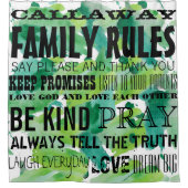 青い緑のタイポグラフィ水色パターン シャワーカーテン (正面)