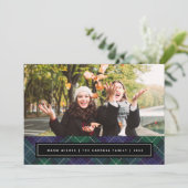 青い緑のタータンチェックの格子縞の両面フォト シーズンカード (スタンド正面)