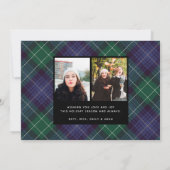 青い緑のタータンチェックの格子縞の両面フォト シーズンカード (裏面)