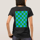 青い緑のチェッ市松模様にクパターン Tシャツ (裏面)