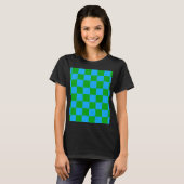 青い緑のチェッ市松模様にクパターン Tシャツ (正面フル)