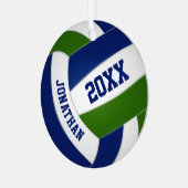 青い緑のチームカラースポーツバレーボール メタルオーナメント (正面左)