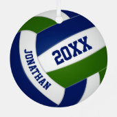 青い緑のチームカラースポーツバレーボール メタルオーナメント (裏面)