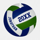 青い緑のチームカラースポーツバレーボール メタルオーナメント (正面)