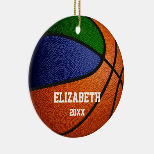 青い緑のチームカラーズガールズバスケットボールガールズ セラミックオーナメント (右)