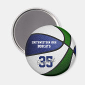 青い緑のチームカラーズガールズバスケットボールガールズ マグネット (正面/裏面)