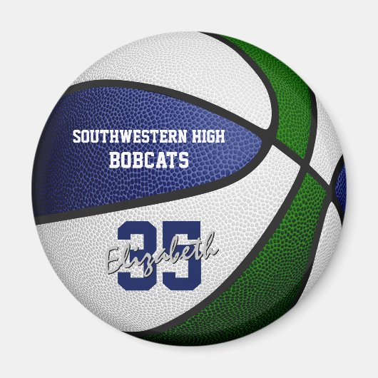 青い緑のチームカラーズガールズバスケットボールガールズ マグネット (正面)