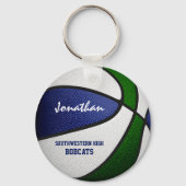 青い緑のチームカラー男の子バスケットボール キーホルダー (正面)