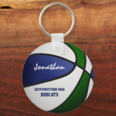 青い緑のチームカラー男の子バスケットボール キーホルダー (正面)