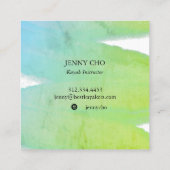 青い緑のテクスチャのインクイ絵を描クのストライプブラシストローク スクエア名刺 (裏面)