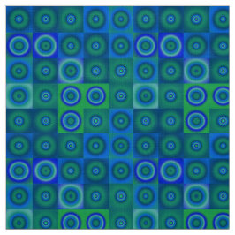 青い緑のドットと正方形 ファブリック
