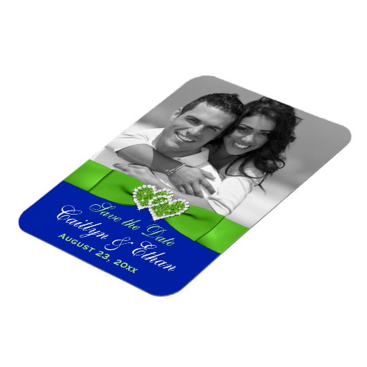 青い緑のハートは日付写真マグネットを保存 マグネット (左側)