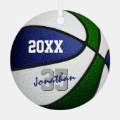 青い緑のバスケットボールチームの色キッズ10代の名前 メタルオーナメント (裏面)