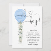 青い緑のバルーン赤ちゃんシャワー 招待状 (正面)