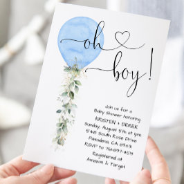 青い緑のバルーン赤ちゃんシャワー 招待状