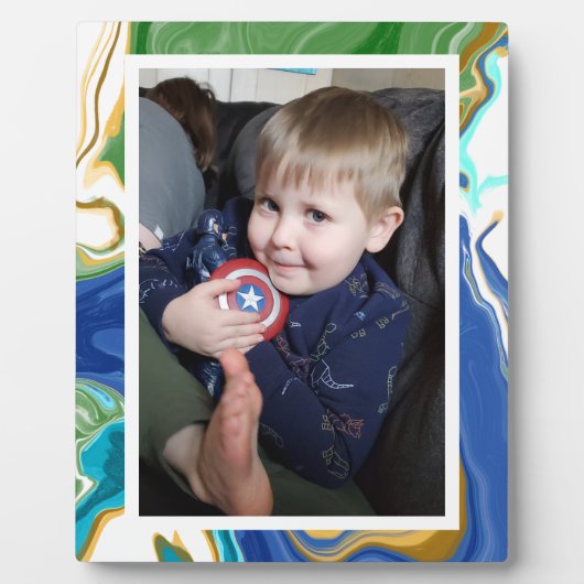 青い緑のフェイク大理石の写真 フォトプラーク (正面)