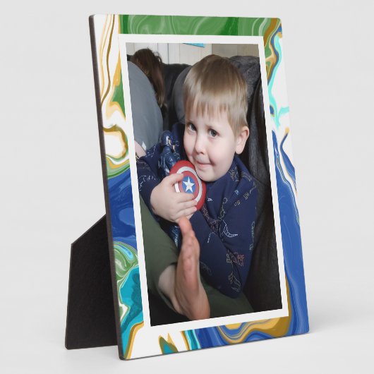 青い緑のフェイク大理石の写真 フォトプラーク (側面)