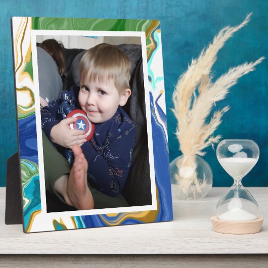 青い緑のフェイク大理石の写真 フォトプラーク (側面)