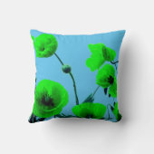 青い緑のフローラ水色ポピーな花ユニーク クッション (裏面)
