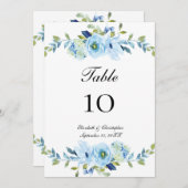 青い緑のフローラ結婚の表の番号カード (正面/裏面)