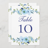 青い緑のフローラ結婚の表の番号カード (正面/裏面)
