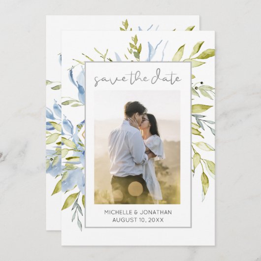 青い緑のフローラ緑の写真感動的 セーブザデート (正面/裏面)