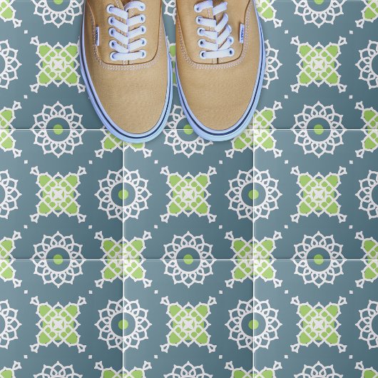 青い緑のホワイトレースモザイクジオメトリックパターン タイル