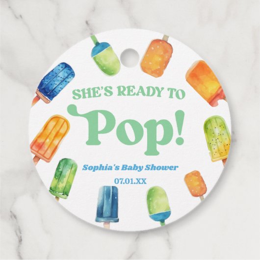 青い緑のポプシクルポップ・アートのの赤ちゃんシャワー準備ができている フェイバータグ (裏面)