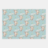 青い緑のモンキーツリー雲赤ちゃんシャワー ラッピングペーパーシート (正面)