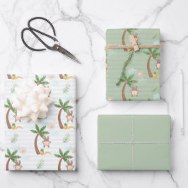 青い緑のモンキーツリー雲赤ちゃんシャワー ラッピングペーパーシート