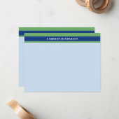 青い緑のライトブルーのストライプが名前を追加 ノートカード (正面/裏面インサイチュ)