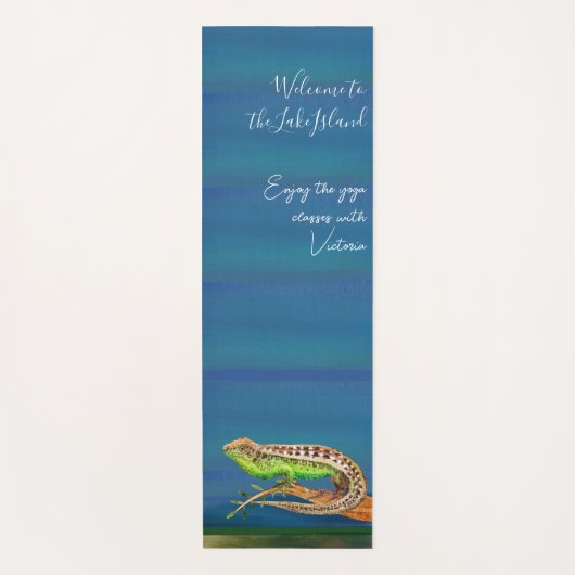 青い緑の上の美しい水色のトカゲカスタム ヨガマット (正面)