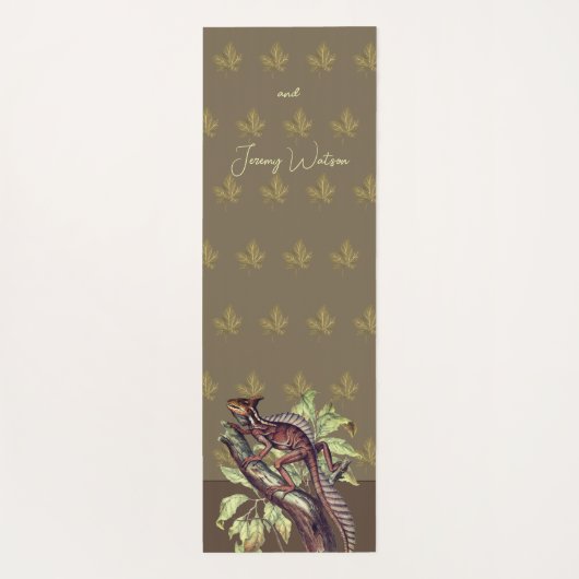 青い緑の上の美しい水色のトカゲカスタム ヨガマット (裏面)