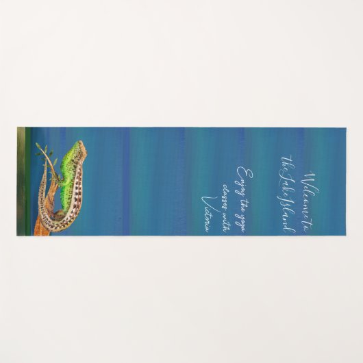 青い緑の上の美しい水色のトカゲカスタム ヨガマット (正面(横))