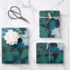 青い緑の丸太筆手作りアート ラッピングペーパーシート