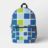 青い緑の四角市松模様に プリントバックパック (正面)