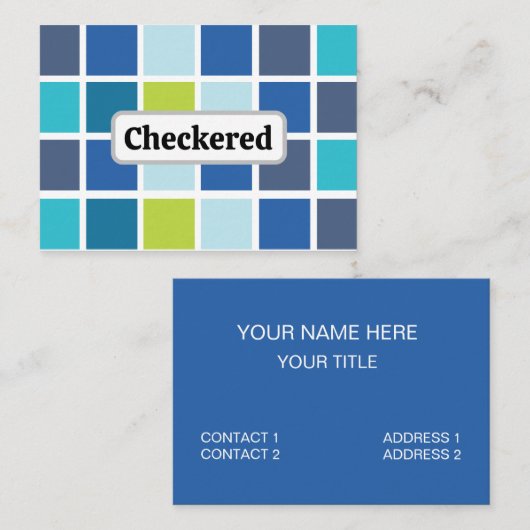 青い緑の四角市松模様に 名刺 (正面/裏面)
