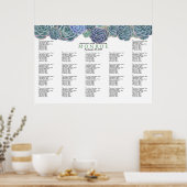 青い緑の多肉席シーティングチャートテンプレート ポスター (キッチン)